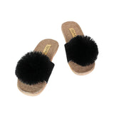 La-a Sole Pom Pom Slides in Black