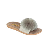 La-a Sole Pom Pom Slides in Silver