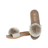 La-a Sole Pom Pom Slides in Silver