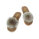 La-a Sole Pom Pom Slides in Silver