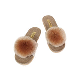 La-a Sole Pom Pom Slides in Champagne