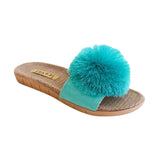 La-a Sole Pom Pom Slides In Aquamarine
