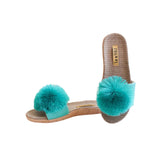 La-a Sole Pom Pom Slides In Aquamarine