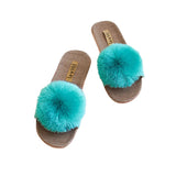 La-a Sole Pom Pom Slides In Aquamarine
