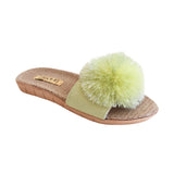 La-a Sole Pom Pom Slides In Matcha Shimmer