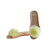 La-a Sole Pom Pom Slides In Matcha Shimmer