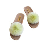 La-a Sole Pom Pom Slides In Matcha Shimmer