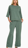 Zenana Scuba 3/4 Sleeve Pullover & Pants Set