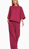 Zenana Scuba 3/4 Sleeve Pullover & Pants Set