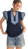 Jodifl Denim Ruffled Sleeve Top, Assorted Colors