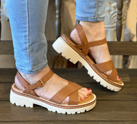 Forever “Balance” Lug Sole Crisscross Ankle Strap Sandals In Tan