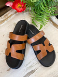 Bamboo “Conquer” Velcro Sandal In Cognac