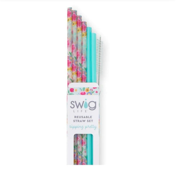 Swig “Island Bloom” Reusable Straw Set (Tall)