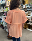 Andrée Ribbed Henley Top With Back Detail In Peach