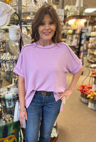 Zenana Corded Cuffed Sleeve Top In Lavender