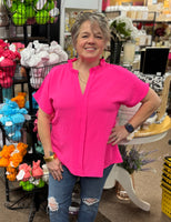 Jodifl Ruffled Collar Top In Hot Pink