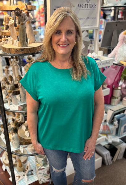 Zenana Rolled Sleeve Tee in Kelly Green