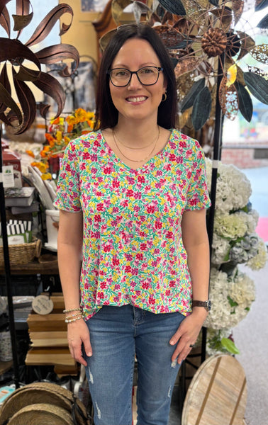 Dear Scarlett Boyfriend Top In Emerald Floral