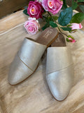 TOMS “Jade” Mule In Champagne Metallic Suede