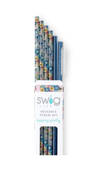 Swig “Bella Rosa” Reusable Straw Set (Tall)