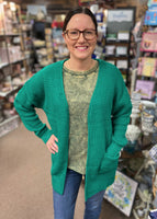 Zenana Waffle Open Cardigan In Kelly Green