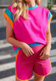 Color Block Shorts Set In Hot Pink