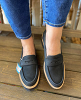 TOMS “Cara” Leather Penny Loafer In Black