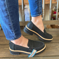 TOMS “Cara” Leather Penny Loafer In Black