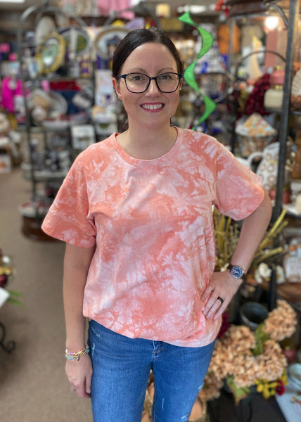 Cotton Bleu Tie Dye Casual Top In Coral