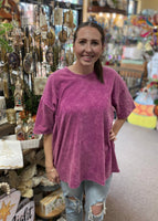 Zenana Acid Washed Boyfriend Tee in Lt Plum