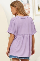 Andrée Ribbed Henley Top With Back Detail In Lilac