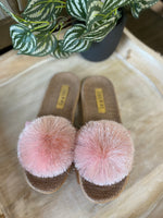 La-a Sole Pom Pom Slides in Pink Shimmer