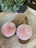 La-a Sole Pom Pom Slides in Pink Shimmer