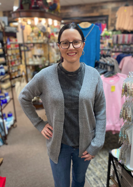 Zenana Melange Pocket Cardigan In Heather Grey