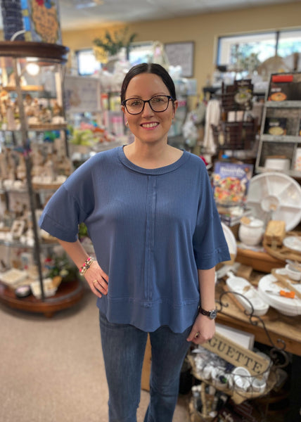 Zenana Lightweight Ribbed Top In Dusty Blue