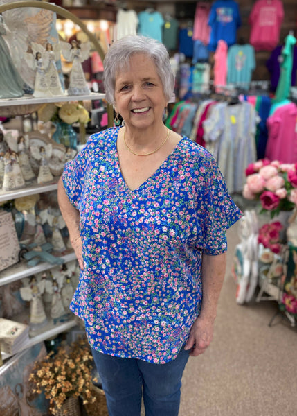 Andrée Floral Top In Royal Blue