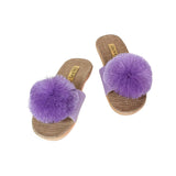 La-a Sole Pom Pom Slides in Lilac