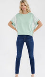 7th Ray Lace Panel Short Sleeve Top, Assorted Colors