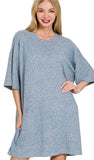 Zenana Soft Melange Hacci T-Shirts Dress, Assorted Colors