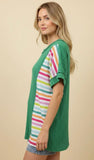 HEIMISH Multi Stripe Knit Top With Short Sleeves