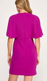 Zenana Solid Cape Dress DK Magenta