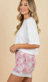 HEIMISH Floral Pinstripe Casual Shorts Pink Multi