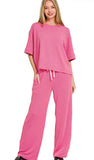 ZENANA Raised Rib Short Sleeve Tee & Pants Sets, Assorted colors