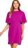 Zenana Solid Cape Dress DK Magenta