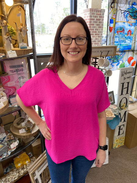 Textured Basic Top in Hot Pink