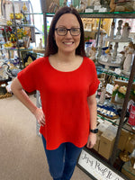 Entro Basic Cuffed Sleeve Top In Tomato